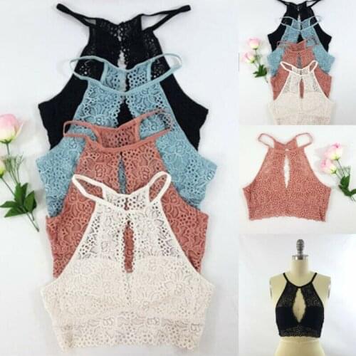 Women Fashion Summer Casual Tank Tops Vest Lace Sleeveless Hollow Out Crop Tops