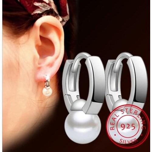 New Brand Fashion 925 Sterling Silver Real Pearl Luxury Hoop Earrings For Women brincos aretes Creole S-E171