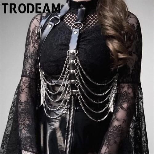 TRODEAM Leather Harness For Women Chain Belt Sexy Lingerie Bdsm Bra Cage Bondage Harness Garter Straps Chest Goth Suspenders Sex