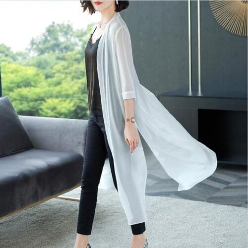 2020 Chiffon Kimono Cardigans New Fashion Women Summer Vintage Elegant Long Blouses Office Ladies Shirts Plus Size M-8XL