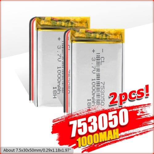 1/2/4x Large Capacity 1000mAh 753050 Li-ion Polymer Lithium Battery 3.7V Volt Rechargeable 1000mAh Lipo Battery Replacement Cell