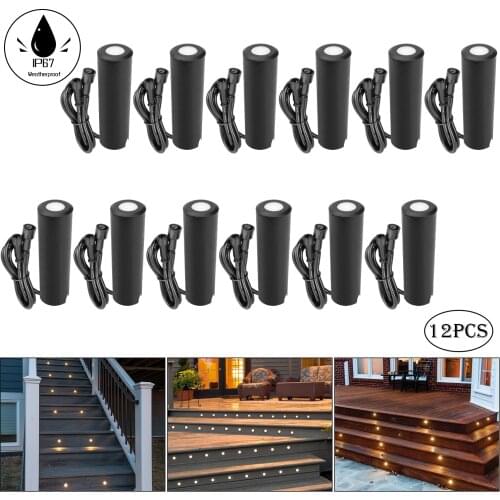 12Pcs DC12V LED Deck Lights Inground Floor Deck Lamps Energy Saving 0.6W IP67 Waterproof Low Vottage Pathway Garden Lighting