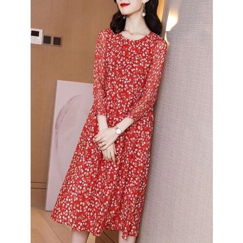 200% 2020 Spring Summer Silk Polka Dot Dress Long Boho Beach Dresses for Women High Quality Vestidos A20C6229AGF