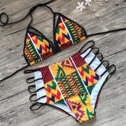 2020 Brand Sexy backless bikinis African Print Swimsuits High Waist Bathing Suit Halter Top Bikini Set Beach Push Up swimwear
