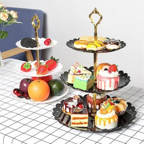 3-Tier Wedding Birthday Party Cake Plate Stand Stainless Steel Cake Tray Bracket Sweets Cupcake Display Tower Stand with Tray