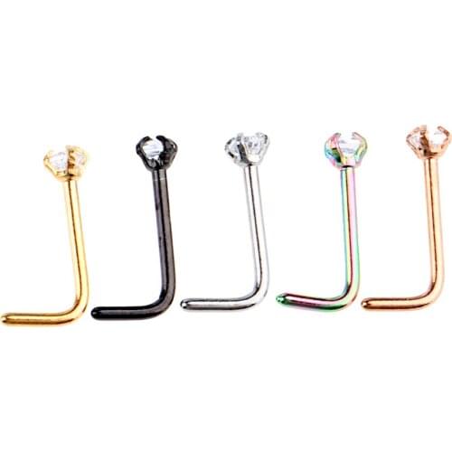 5 Pieces Assorted Color Plated 5 Color L-shaped Piercings Nose Labret Stud Ear Hypoallergenic 20G
