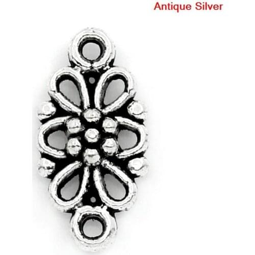 8SEASONS Connectors Findings Flower Silver Color 16x8mm,100PCs (B24768)