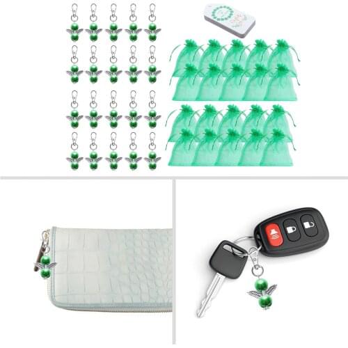 60 Pieces Angel Design Keychain Favors Set Angel Pearl Keychains Gift Bags and Thank You Tags for Baby Shower Wedding