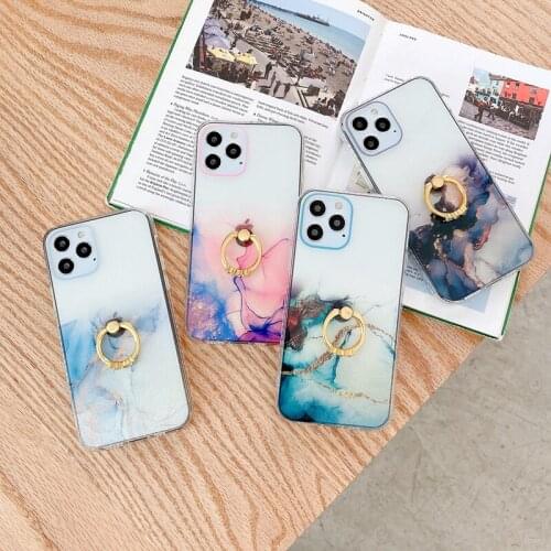 For iPhone 12 Case Gradient Marble Ring Holder Phone Cases For iphone 11 Pro Max XR XS Max X 7 8 Plus 12Mini Transparent Cover