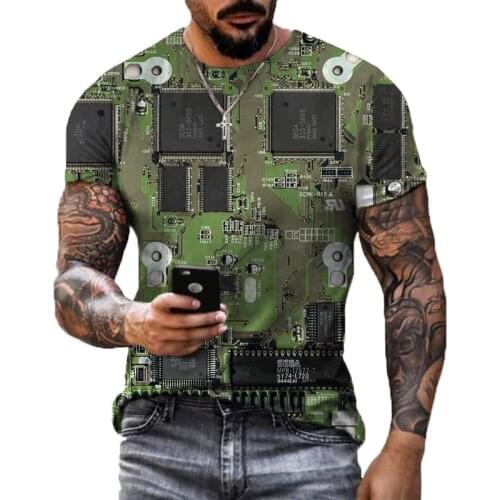 Electronic Chip 2021 New Hip Hop T Shirt Men Women 3D Machine Print Oversized T Shirt Funny Style Short Sleeve Top Shirt