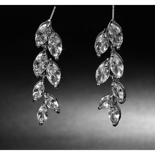 Hot Sale Branches Earrings Dangle Drop Women Fashion Long Silver Color AAA Zircon Pendientes Bijoux Femme Popular Jewelry Leaf