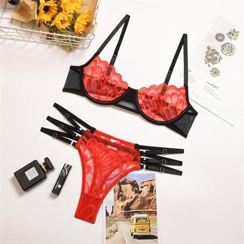 HUANBEAUTY New Sexy Women Set Lingerie Set 2pcs Set Lace Underwire Push Up Red Underwear Bra Set HB370