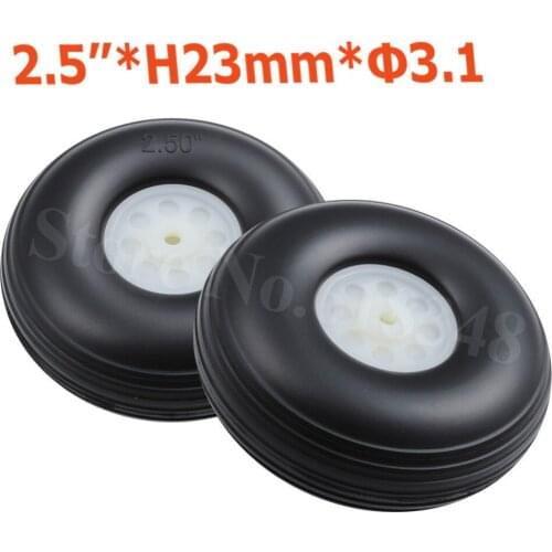 2pcs 2.5"/ 63mm Quality Rubber Tail Wheels Nylon Hub Thickness:23mm Axle hole: 3.1mm RC Airplane Plane Replacement