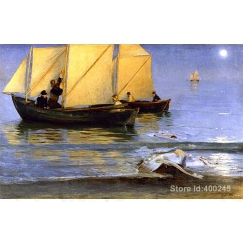 Beach art scenes Handpainted oil paintings Fishing Boats Peder Severin Kroyer High quality