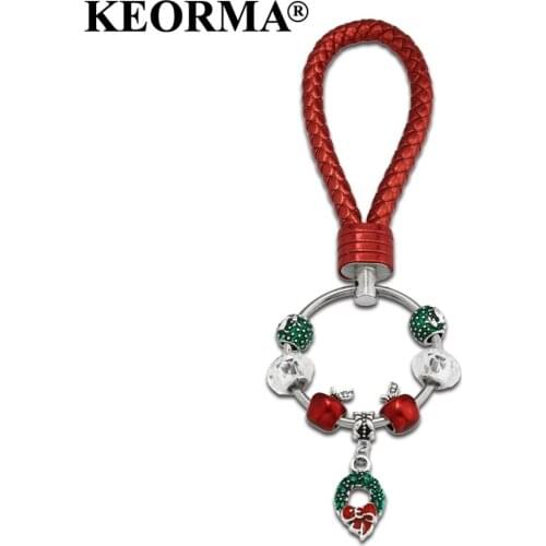 KEORMA New Women PU Leather Santa Claus Keychain Car Key Ring Luxury Key Holder Charm Cute Accessories Christmas Jewelry YK010