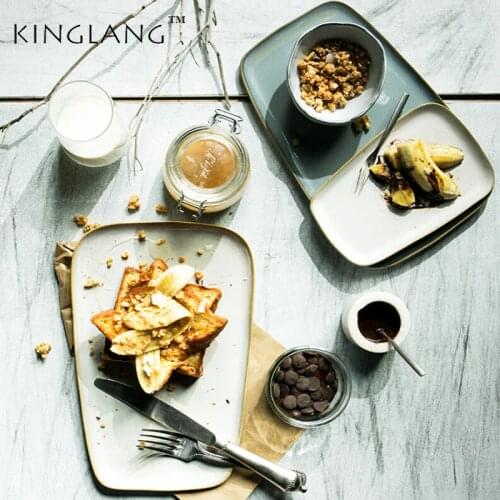 KINGLANG Irregular ceramic trapezoid plate fish plate Nordic breakfast plate western steak plate sushi plate flat plate platter