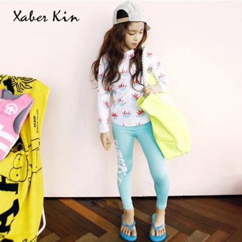 Long Sleeve Bathing Suits Two-Pieces Girls Swimsuit 2018 Girls Bikini Suits Kids Beachwear Girls Swimwear Swim Suits K457-CGR1