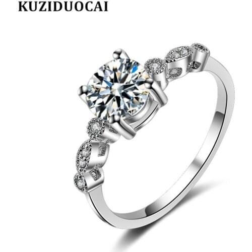 Kuziduocai New Fashion Jewelry Dazzling Zircon Stainless Steel Sprout Abundant Vigorous Wedding Bride Rings For Women Anillos