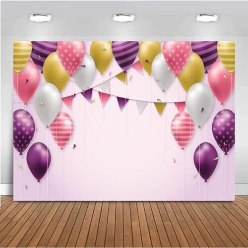 Flying Balloons On Top Flag Banner Birthday Party Photo Backgrounds Newborn Baby Kids Cake Smash Table Wall Backdrops Decor