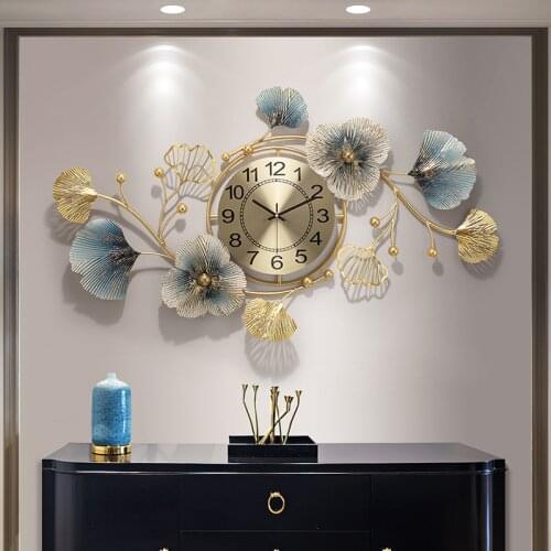Metal wall digital clock 3D wall clocks home decore New Chinese Ginkgo biloba Wall clock modern design Living room decoration