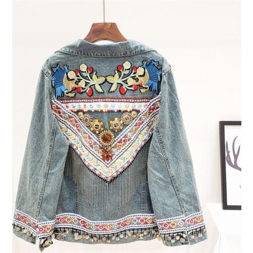 Fashion Embroidery Tassel Denim Jacket Women Streetwear Autumn Korean Outerwear Loose Long Sleeve Short Jeans Jacket Coat Female