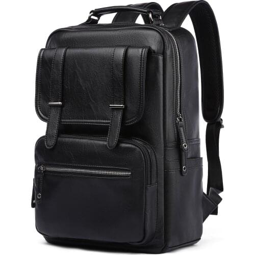 Leather PU Backpack Men Mochila 14/15.6 inch Laptop Backpack Multifunction School Travel Waterproof Bag for Male