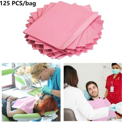 125 pcs Dental Bibs Lap Cloths Oral Hygiene Medical Paper Disposable Patient Bibs Cleaning For Dentists Violet/Pink/blue/green