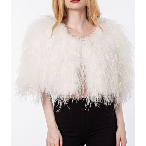 Real ostrich fur feather shawl cape furry 2021 fluffy wedding party luxurious white purple pink color black color yellow