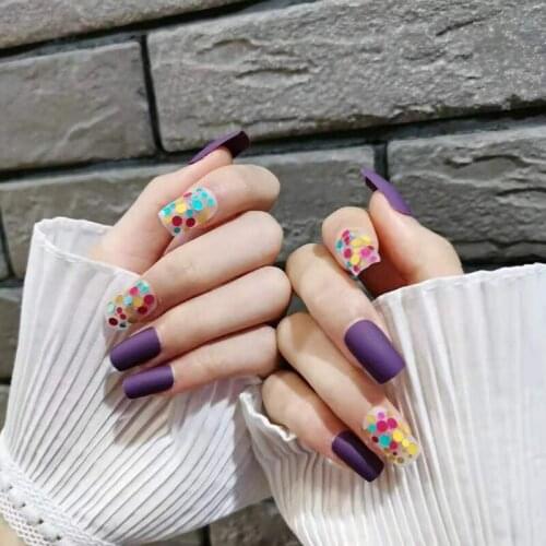 Fake Nails Purple Matte Sequins Nail Stickers Complete Nail Stickers 24 Nail Stickers With Glue SK88