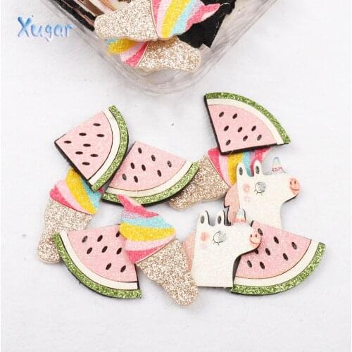 Xugar 10Pcs Summer Appliques Watermelon Unicorn Padded Glitter Patches For Kid DIY Girl Hair Clips Accessories Decor Appliques