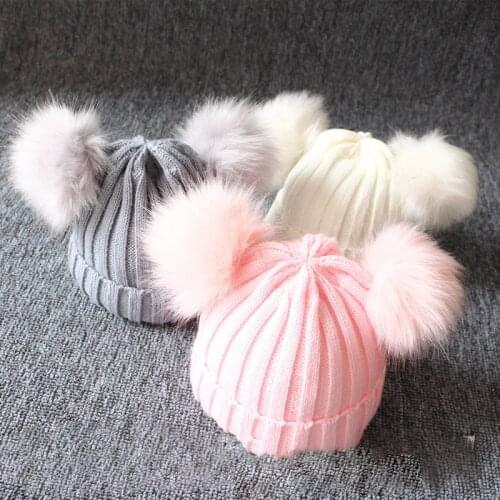 2020 Brand New Newborn Baby Kids Girls Boys Winter Warm Knit Hat Furry Balls Pompom Solid Warm Cute Lovely Beanie Cap Gifts