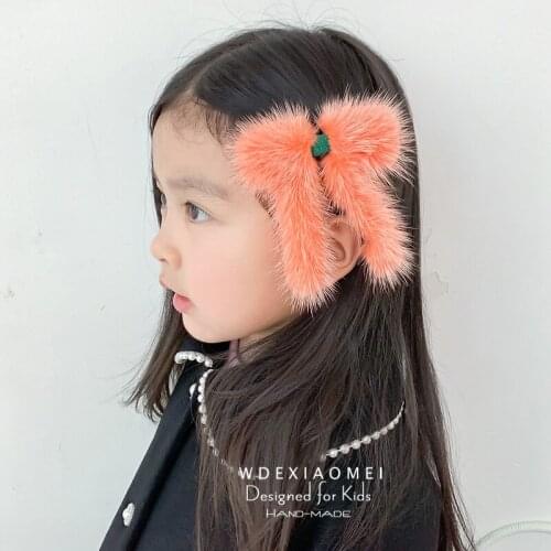 New Cute Real Mink Fur Big Bow Hair Clip HairPins Women Girls Sweet Bowknot Hairgrips Barrette Fashion Kids Hair Pin Accessories