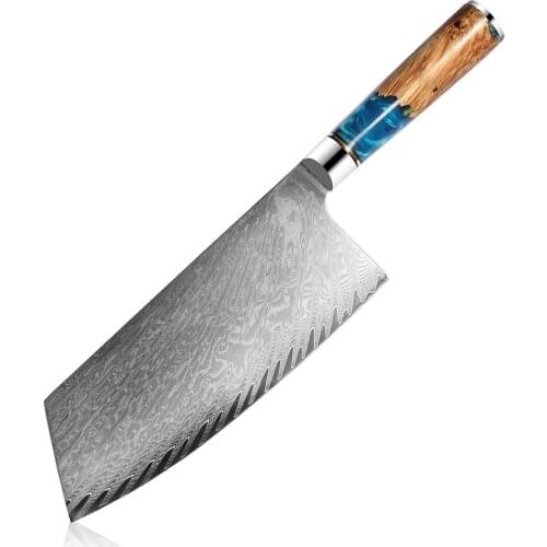 7.5" inches Chefs Cleaver Kitchen Knife Japanese Damascus Steel Blade Knives Cutting For Chef Cooking Knife