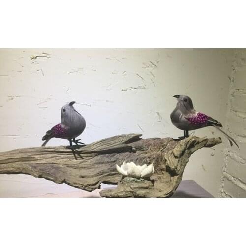 A pair of mini simulation gray bird model polyethylene & furs pink spots bird gift about 14cm 0671