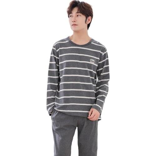 Plus size L-4XL striped pajama sets for men autumn long sleeve pajamas cotton pyjama male long pants homewear pijamas hombre