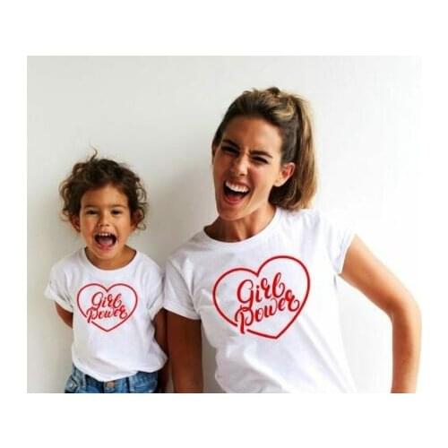 Mom Baby Girl Power Heart Print Matching Shirt T-shirt Family Outfit Clothes Summer Short Sleeve T Shirt
