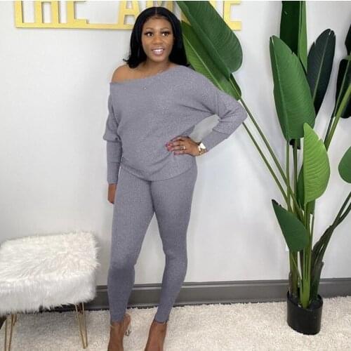Casual Ribbed Two Piece Outfits for Women Sportwear Top and Skinny Pants Set Casual Joggers Women Tracksuit 2 Piece Set Winter