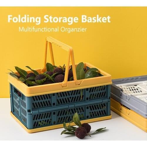 Folding Storage Basket Collapsible Organizer Shopping Camping Containers with Handle Foldable Storage Crate Home Storage Gadgets