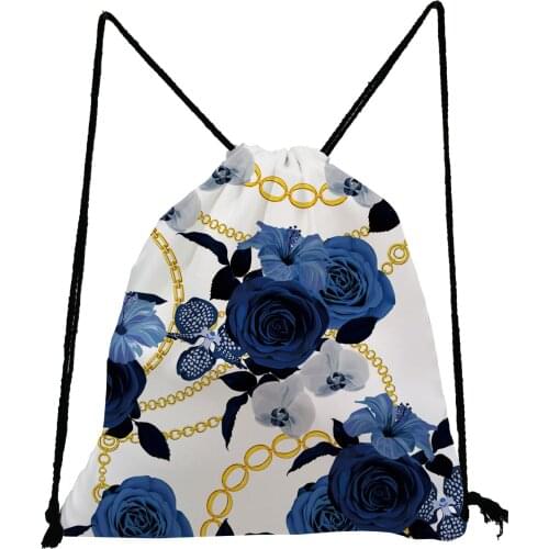 Blue Rose Printed Drawstring Bags Pretty Floral Backpack Fashion Unisex Storage Bag High Capacity Shoe Bag to School Travel Bag