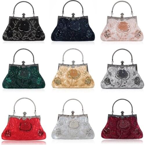 THINKTHENDO Vintage Style Beaded Floral Evening Clutch Bag Wedding Party Prom Purse Handbag