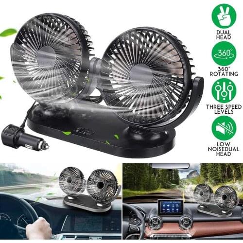 24/12V Car Cooling Fan Adjustable Auto Air Cooling Fan Electric USB Mini Double Head Cooler Fan Low Noise Car Fan Accessories