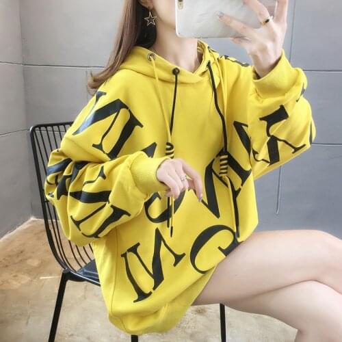 Spring Autumn New Sweatwear Womens Korean Letter Print Hoodie Loose Fit Long Sleeve Plus Size Girls Outerwear