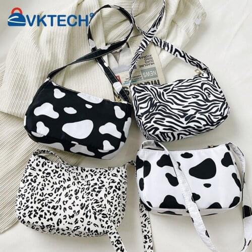 Vintage Shoulder Bags Nylon Cow Zebra Leopard Printing Women Casual Small Ladies Underarm Handbags for Shopping