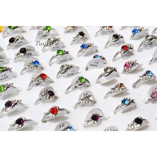 Yingwu 50Pcs Fashion Rhinestone Silver Plated Rings For Women Silver Plated Jewelry Wholesale Bulk Lots Free Shipping