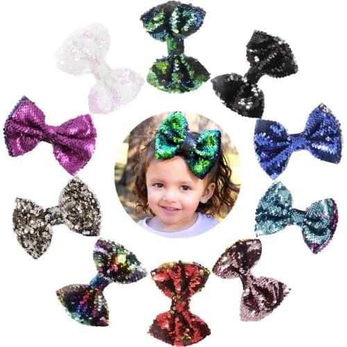 Yundfly 5" Baby Girls Two Toned Reversible Sparkle Sequin Bow with Clips Mermaid Flip Bow Rainbow Hair Bows Cute Birthday Gift