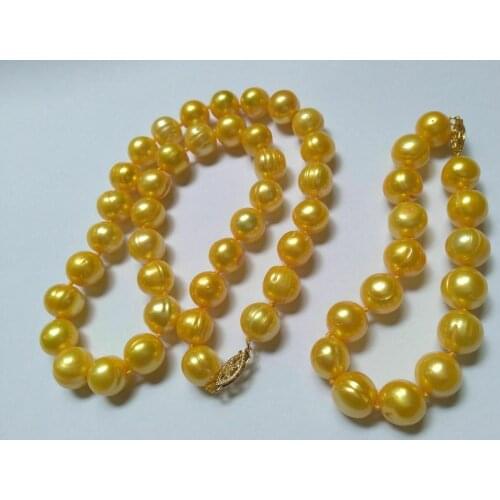 NATURAL AAA 11-12MM SOUTH SEA GOLD PEARL NECKLACE + BRACELET