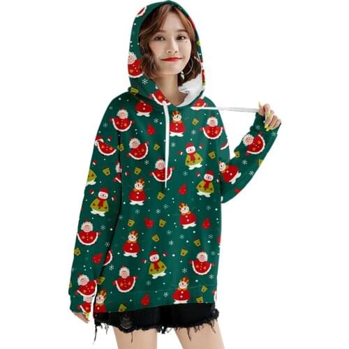 Cool Oversized Women Hoodies Christmas Print Santa Sweatshirt Womens Winter Warm Streetwear Pullovers Thick Long Sleeve Hoodie