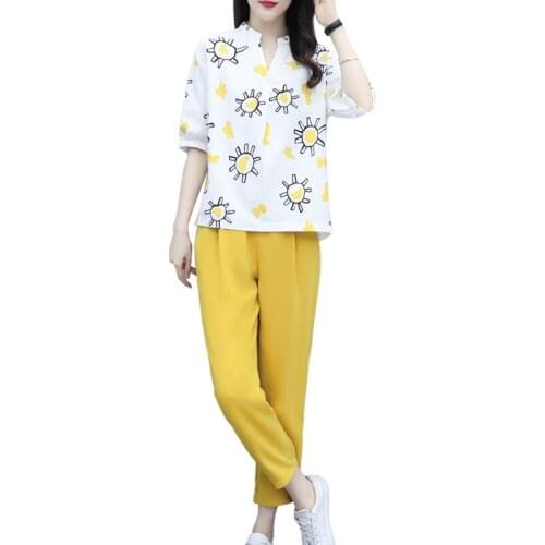 Women Summer Fashion Two-piece Set Pants Sets Outfits Female Printed Tops + Pants Suits Casual Female 2 Pcs Sets Matching Sets