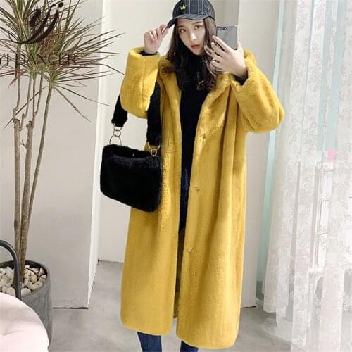 Fur Coat Female Long Section 2019 Winter Mink fleece Coat Loose Hooded Long Sleeve Thick Warm Imitation Fur Coat H00867
