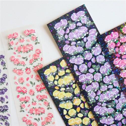 1 Sheet Korean Rose Flower Stickers Plants Flower Diary Scrapbooking Idol Card Album DIY Material Decoration Sticker Stationery